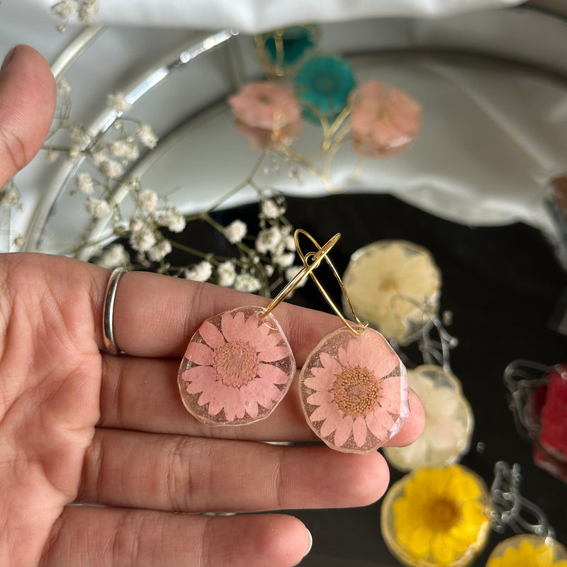 Floral Resin Earrings for Women – Real Flower Jewelry, Lightweight & Tarnish-Resistant Handmade Earrings