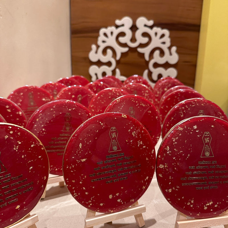 Navkar Mantra Resin Frame – 5 Inch | Spiritual Home Decor with Wooden Easel Stand | Customizable Mantra Frame for Gifting & Positivity