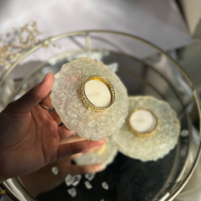 Natural Crystal Candle Holder – Calming Glow for Diwali & Festive Home Décor