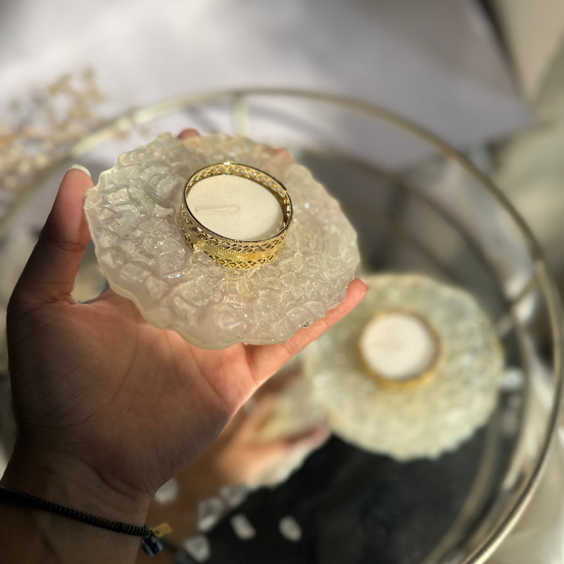 Natural Crystal Candle Holder – Calming Glow for Diwali & Festive Home Décor