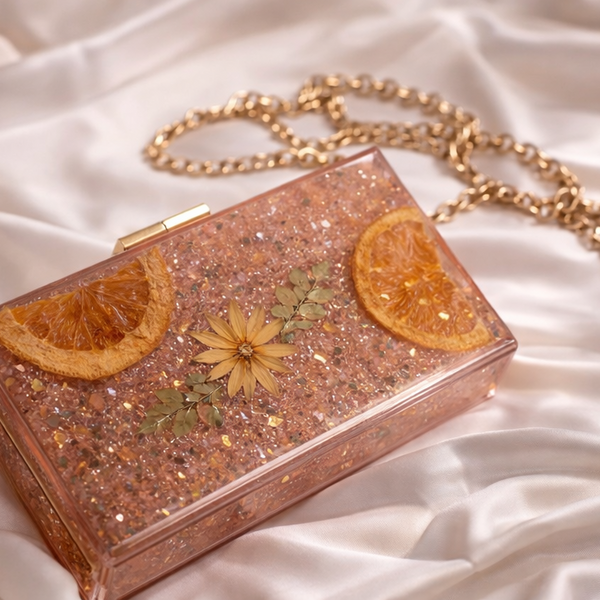 Fruit Bloom Resin Clutch | Handcrafted with Real Dried Fruits & Flowers , Unique Gift for Women