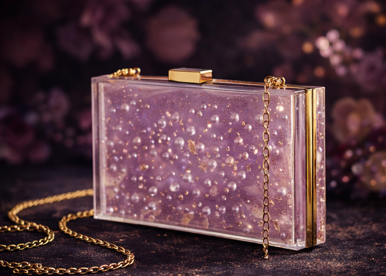 Real Orchid Purple Resin Purse | Handmade Floral Clutch | Elegant Evening Bag | Unique Gift for Her, Valentine