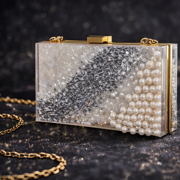 Party Cocktail Clutch | Handmade Silver Pearl Effect Evening Purse