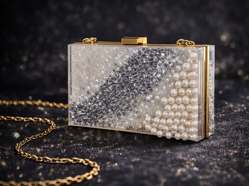 Party Cocktail Clutch | Handmade Silver Pearl Effect Evening Purse