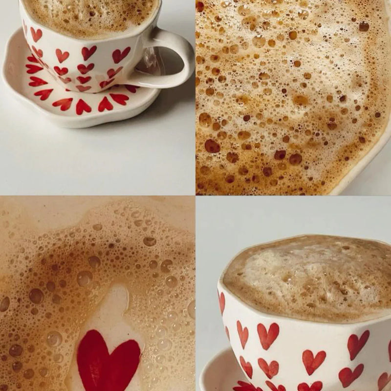 Ceramic Heart Mug & Heart Dessert Plate Set | Valentine’s Day Gift | Handmade Heart Cup Plate | Romantic Coffee Mug Set