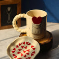 Love Letter Ceramic Mug with Heart Dessert Plate | Handmade Valentine’s Gift | Romantic Coffee Mug | Luxury Ceramic Set