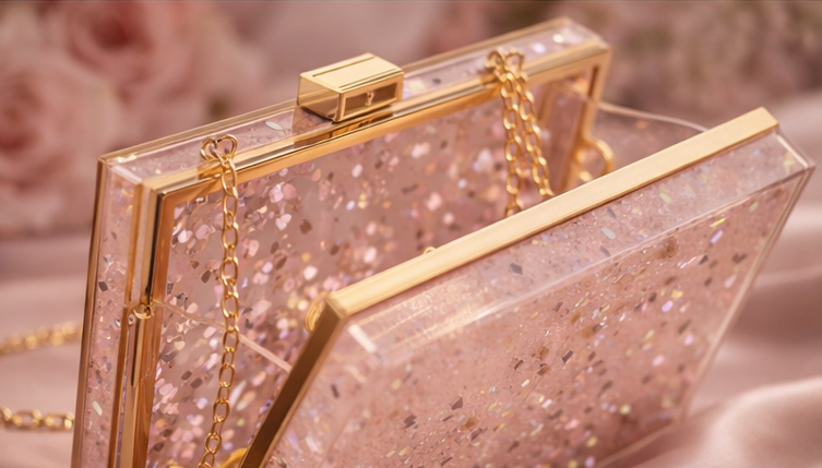 Blush Bloom Resin Clutch for Women | Handcrafted with Real Dried Flowers & Golden Chain , Lovely for Gifting