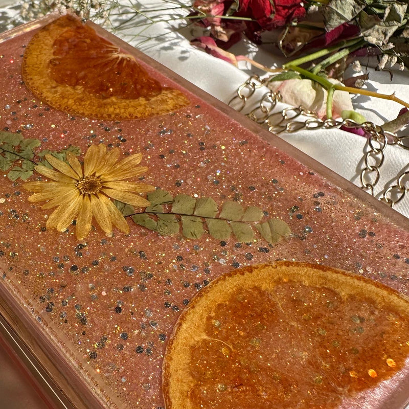 Real Dried Flower & Fruit Resin Clutch for Women | Handmade Valentine Statement Purse