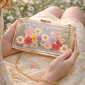 Garden Bloom Resin Clutch | Handcrafted with Real Dried Flowers & Golden Chain for Women