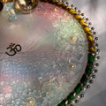 Pastel Hues Resin Pooja Thali – 10 Inch | Handmade Kundan Border Pooja Plate with Brass Katories & Crystal Embellishments | Perfect for Diwali, Karwa Chauth & Festive Decor