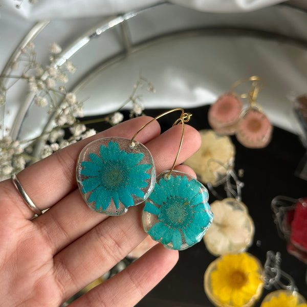 Whispers of Blue Earrings – Handmade Resin Floral Jewelry, Ideal for Festivals & Weddings