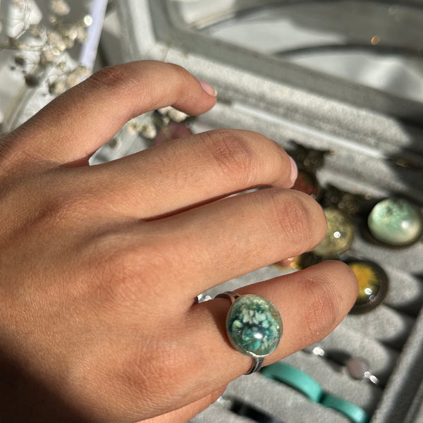 Fern Light Resin Ring | Nature-Inspired Adjustable Ring for Women | Earth Energy Botanical Jewelry | Handmade Boho Statement Ring