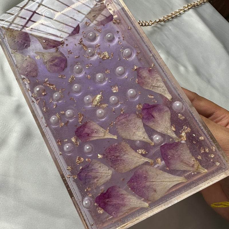 Real Orchid Purple Resin Purse | Handmade Floral Clutch | Elegant Evening Bag | Unique Gift for Her, Valentine