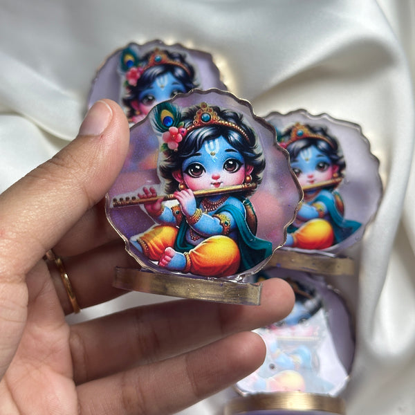 Mini Krishna Kanha Stand – 2 Inch | Cute Decorative Idol for Desk, Car Dashboard & Return Gifts | Perfect for Janmashtami, Festive Gifting & Home Decor