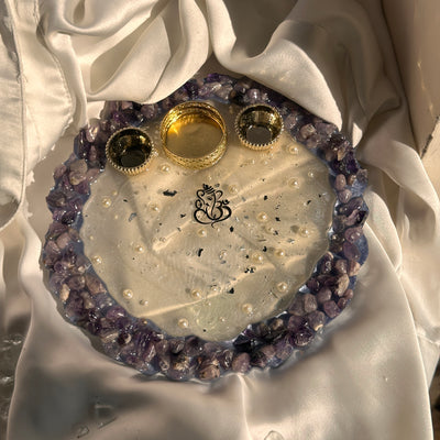 Amethyst Crystal Pooja Thali with Roli Chawal Holder – Divine Diwali Aarti Plate for Positive Energy & Décor, Puja Thali for Home