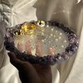 Amethyst Crystal Pooja Thali with Roli Chawal Holder – Divine Diwali Aarti Plate for Positive Energy & Décor, Puja Thali for Home