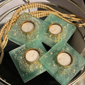 Elegant Mint Green Crystal Square Candle Holder Set of 2 pcs – Diwali Décor & Luxury Gifting for your Loved Ones